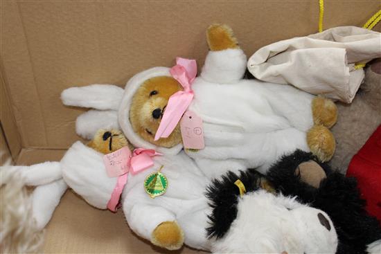 A collection of assorted modern and vintage soft toys including Steiff